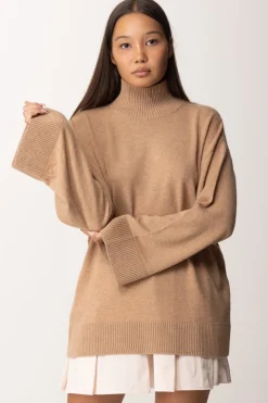 Elisabetta Franchi Dolcevita In Misto Cashmere con LogoCAMEL MELANGE/AVORIO