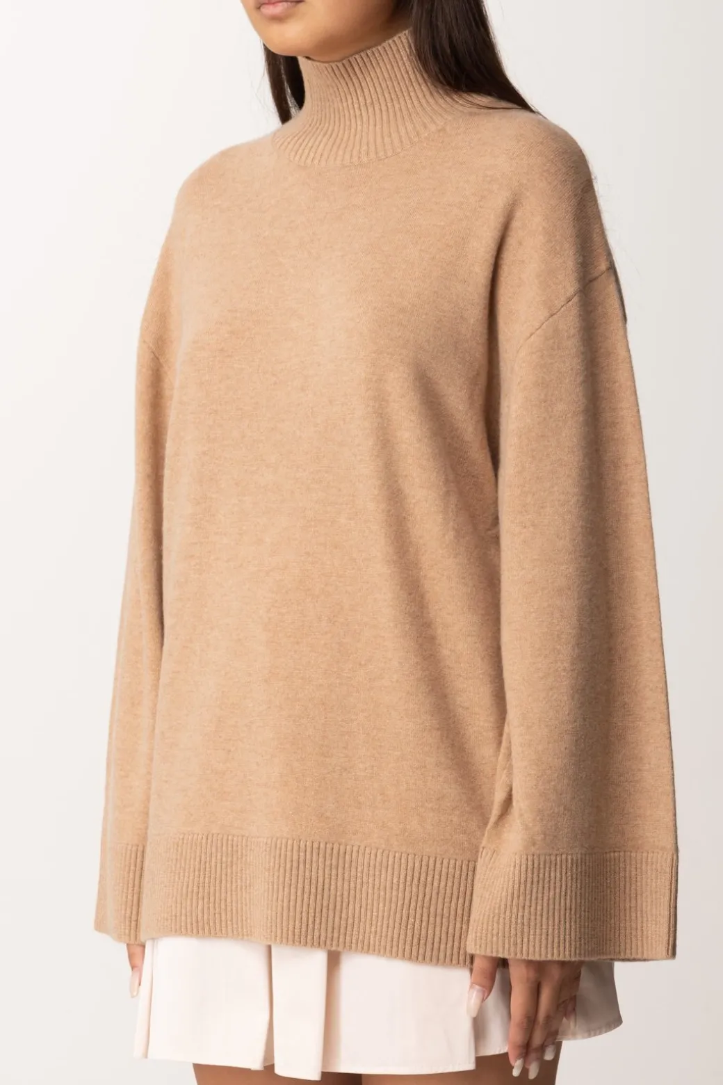 Elisabetta Franchi Dolcevita In Misto Cashmere con LogoCAMEL MELANGE/AVORIO