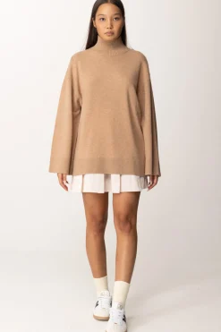 Elisabetta Franchi Dolcevita In Misto Cashmere con LogoCAMEL MELANGE/AVORIO