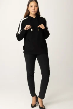 Elisabetta Franchi Felpa Tricot con Bande e LogoNERO/BURRO