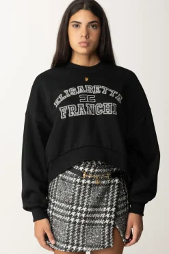 Elisabetta Franchi Felpa Cropped con Logo CollegeNERO