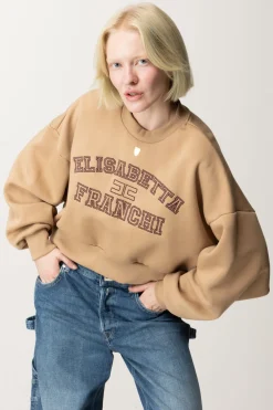 Elisabetta Franchi Felpa Cropped con Logo CollegeCAMEL