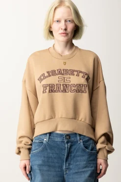 Elisabetta Franchi Felpa Cropped con Logo CollegeCAMEL