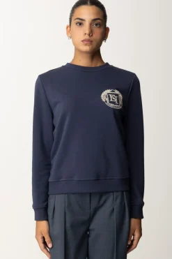 Elisabetta Franchi Felpa In Cotone con Ricamo StemmaNAVY