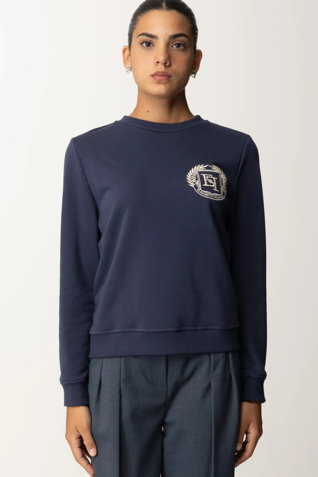 Elisabetta Franchi Felpa In Cotone con Ricamo StemmaNAVY