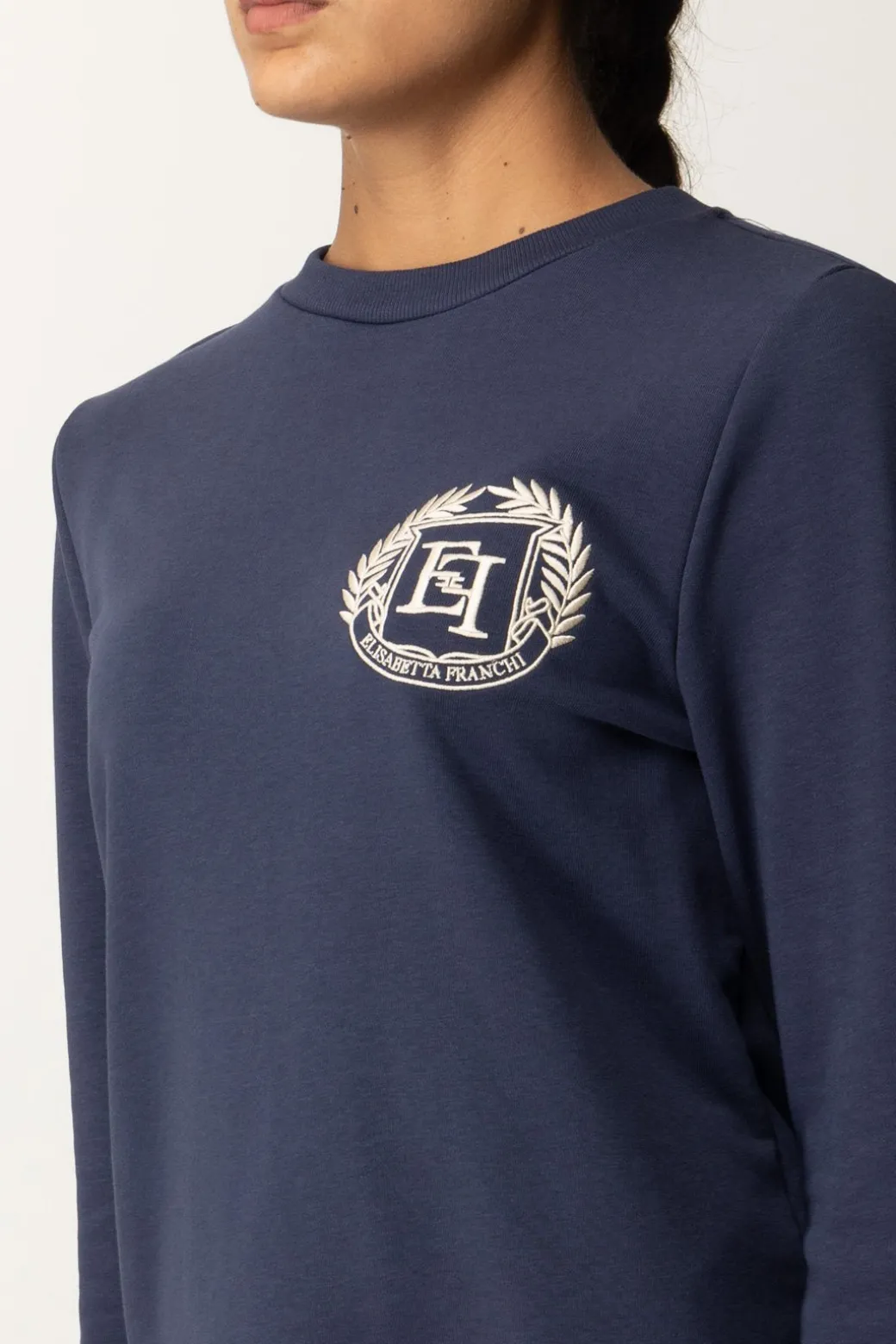 Elisabetta Franchi Felpa In Cotone con Ricamo StemmaNAVY