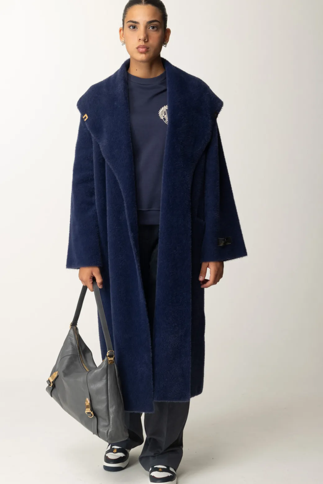 Elisabetta Franchi Felpa In Cotone con Ricamo StemmaNAVY