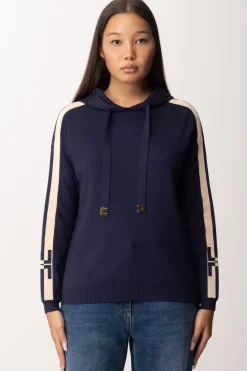 Elisabetta Franchi Felpa Tricot con Bande e LogoNAVY/CREMA
