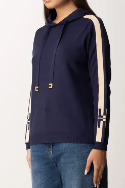 Elisabetta Franchi Felpa Tricot con Bande e LogoNAVY/CREMA