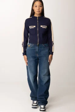 Elisabetta Franchi Felpa Tricot con Bande e LogoNAVY/CREMA