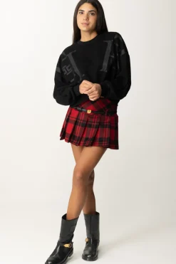 Elisabetta Franchi Felpa Crop con Maxi Stampa LogoNERO