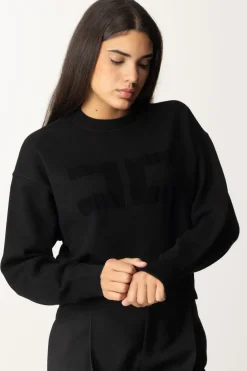 Elisabetta Franchi Felpa Cropped con Ricamo LogoNERO