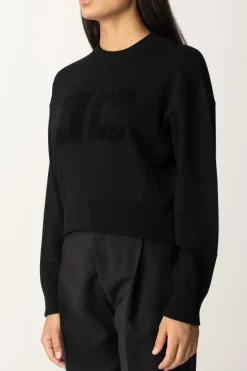 Elisabetta Franchi Felpa Cropped con Ricamo LogoNERO