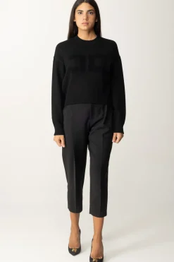 Elisabetta Franchi Felpa Cropped con Ricamo LogoNERO