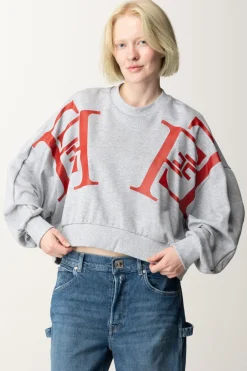 Elisabetta Franchi Felpa Crop con Maxi Stampa LogoGRIGIO MELANGE