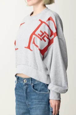 Elisabetta Franchi Felpa Crop con Maxi Stampa LogoGRIGIO MELANGE