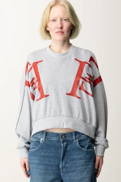 Elisabetta Franchi Felpa Crop con Maxi Stampa LogoGRIGIO MELANGE
