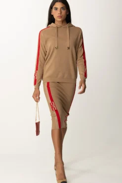 Elisabetta Franchi Felpa Tricot con Bande e LogoCAMEL/RED PASSION