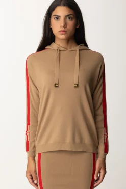 Elisabetta Franchi Felpa Tricot con Bande e LogoCAMEL/RED PASSION