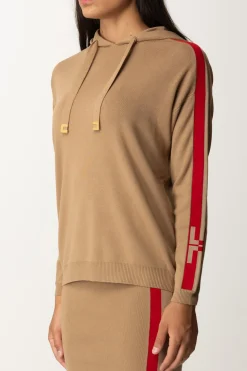 Elisabetta Franchi Felpa Tricot con Bande e LogoCAMEL/RED PASSION