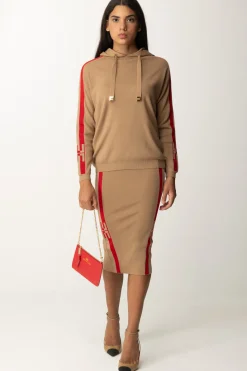 Elisabetta Franchi Felpa Tricot con Bande e LogoCAMEL/RED PASSION