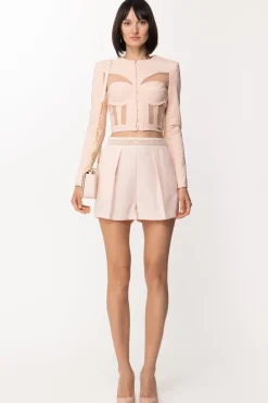 Elisabetta Franchi Giacca Crop Effetto BustierROSA BABY
