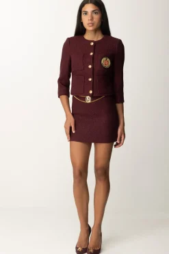 Elisabetta Franchi Giacca Crop con Zip e Maniche a Tre QuartiROUGE NOIR