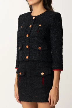 Elisabetta Franchi Giacca Cropped In Tweed con TascheNERO/RED PASSION