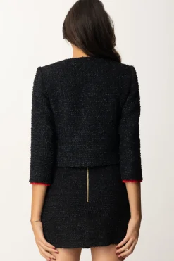 Elisabetta Franchi Giacca Cropped In Tweed con TascheNERO/RED PASSION