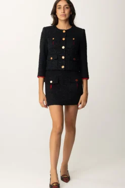Elisabetta Franchi Giacca Cropped In Tweed con TascheNERO/RED PASSION