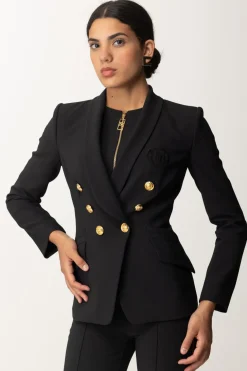 Elisabetta Franchi Giacca Doppiopetto con Ricamo StemmaNERO
