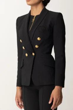 Elisabetta Franchi Giacca Doppiopetto con Ricamo StemmaNERO
