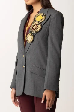 Elisabetta Franchi Giacca In Fresco Lana con PatchSTEEL MELANGE