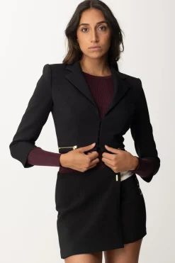 Elisabetta Franchi Giacca Crop con Zip e Maniche a Tre QuartiNERO