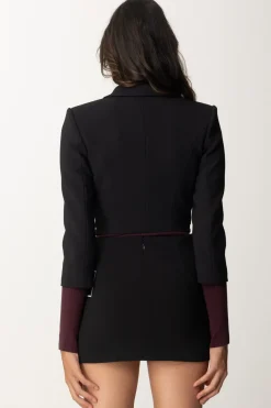 Elisabetta Franchi Giacca Crop con Zip e Maniche a Tre QuartiNERO