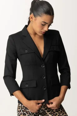 Elisabetta Franchi Giacca In Fresco Lana con Maniche a 3/4NERO