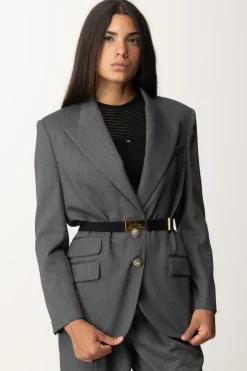 Elisabetta Franchi Giacca In Fresco Lana con CinturaSTEEL MELANGE