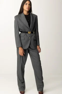 Elisabetta Franchi Giacca In Fresco Lana con CinturaSTEEL MELANGE