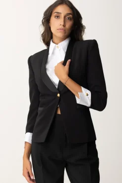 Elisabetta Franchi Giacca con Dettagli In Raso e Polsini In CotoneNERO