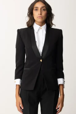 Elisabetta Franchi Giacca con Dettagli In Raso e Polsini In CotoneNERO