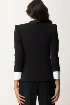 Elisabetta Franchi Giacca con Dettagli In Raso e Polsini In CotoneNERO