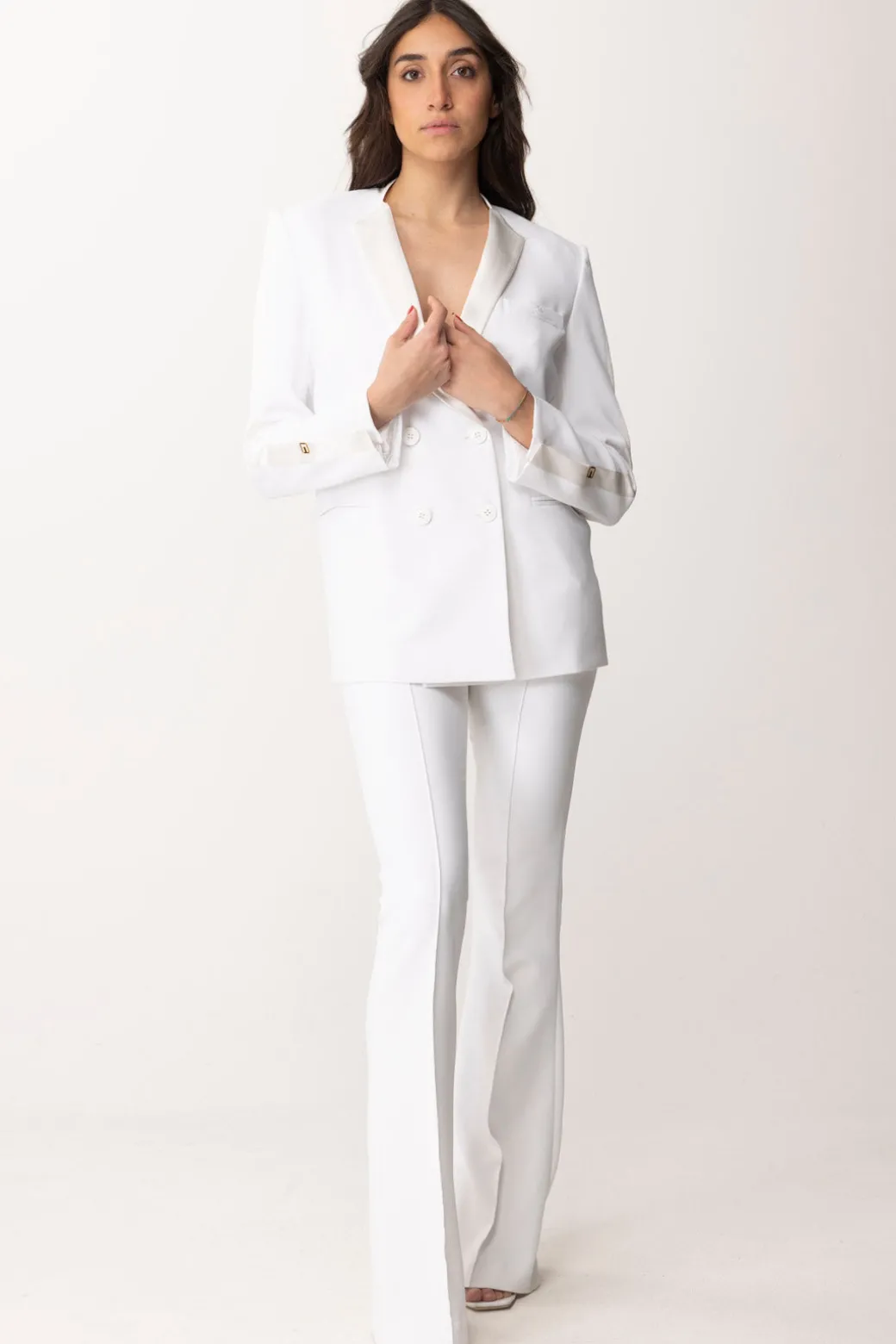 Elisabetta Franchi Giacca Doppiopetto con Revers In RasoAVORIO