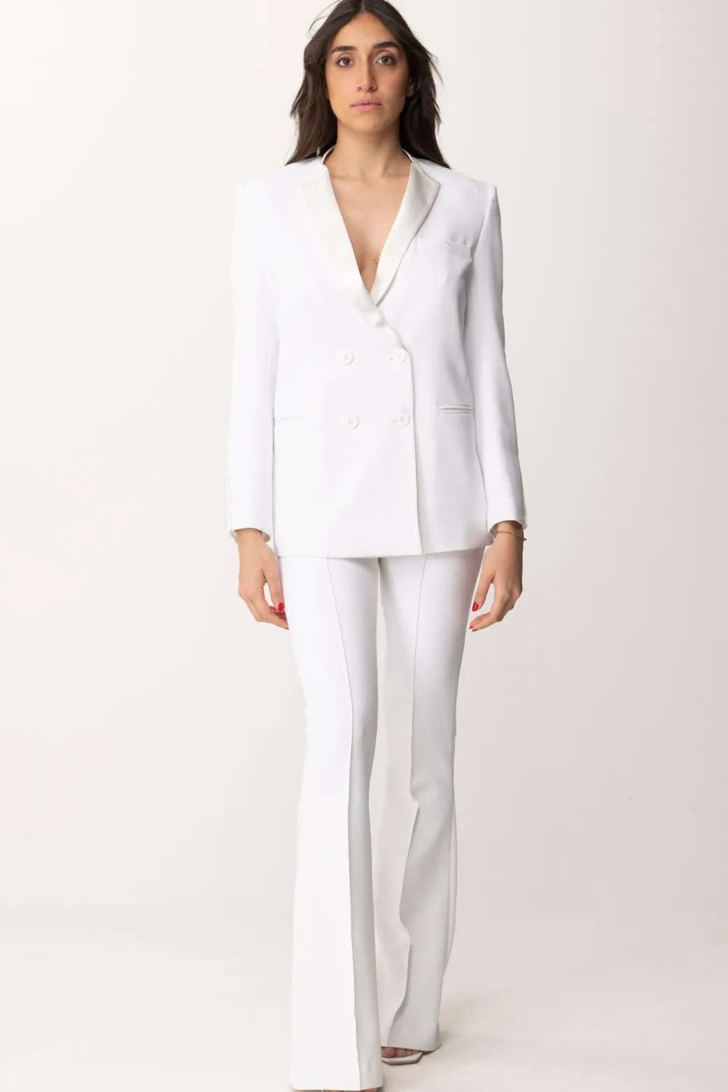 Elisabetta Franchi Giacca Doppiopetto con Revers In RasoAVORIO