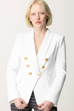 Elisabetta Franchi Giacca Doppiopetto con Ricamo StemmaAVORIO