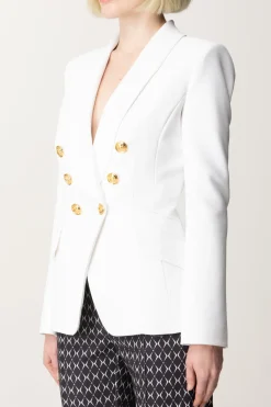 Elisabetta Franchi Giacca Doppiopetto con Ricamo StemmaAVORIO