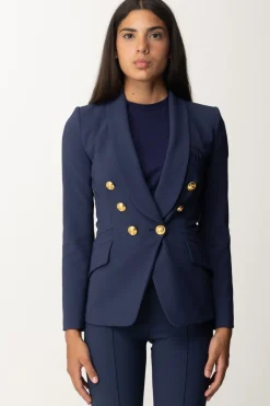 Elisabetta Franchi Giacca Doppiopetto con Ricamo StemmaNAVY