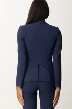 Elisabetta Franchi Giacca Doppiopetto con Ricamo StemmaNAVY