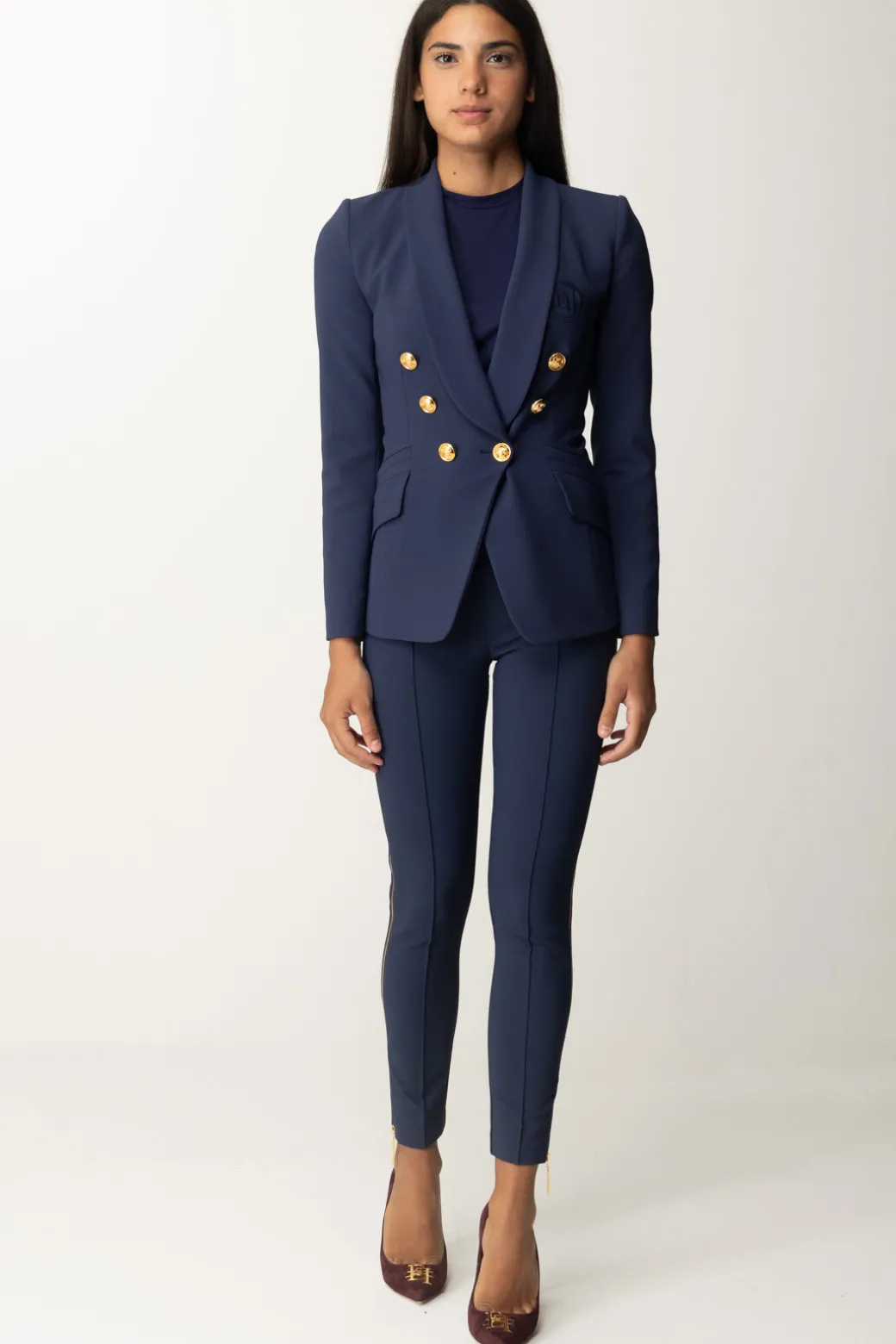 Elisabetta Franchi Giacca Doppiopetto con Ricamo StemmaNAVY