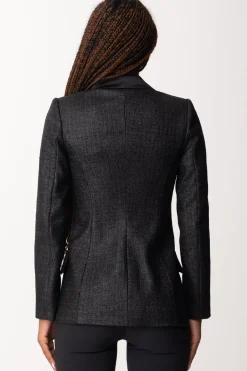 Elisabetta Franchi Giacca Doppiopetto In Tweed LaminatoNERO