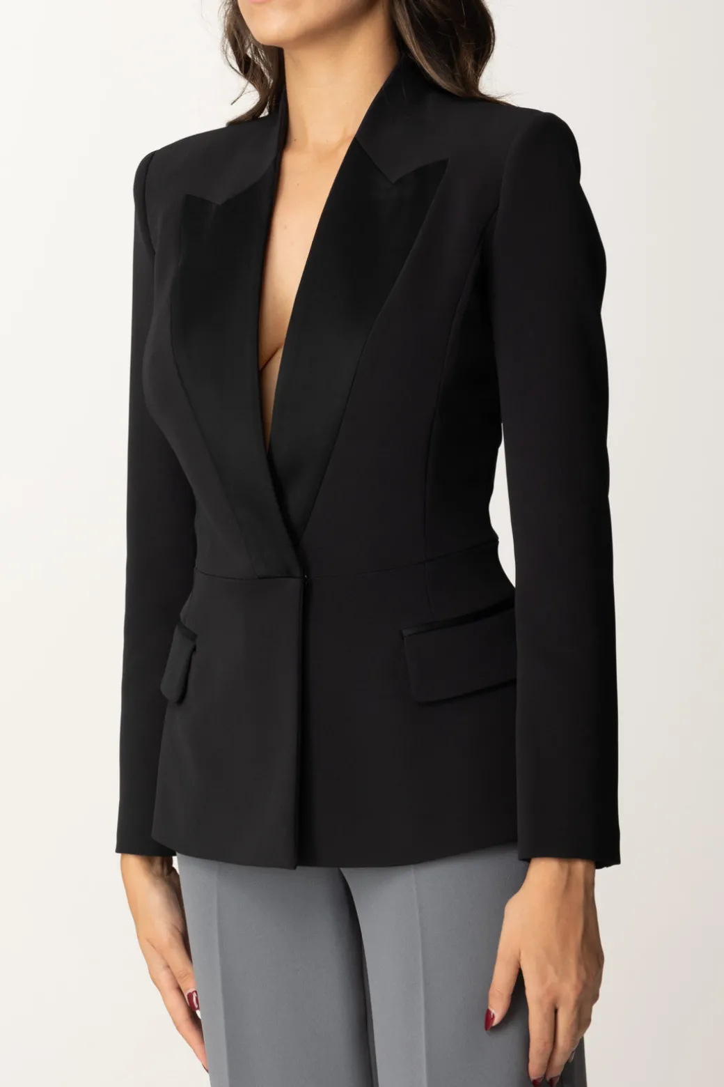 Elisabetta Franchi Giacca con Revers a Lancia In RasoNERO